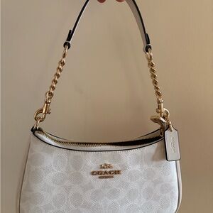 Coach Cream Signature Shoulder Bag with Gold Hardware